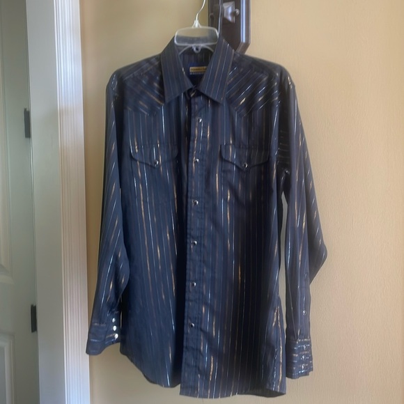 Panhandle Slim Pearl Snap Black With Gold Threading Long Sleeve Shirt Size 16-35 - Picture 4 of 14